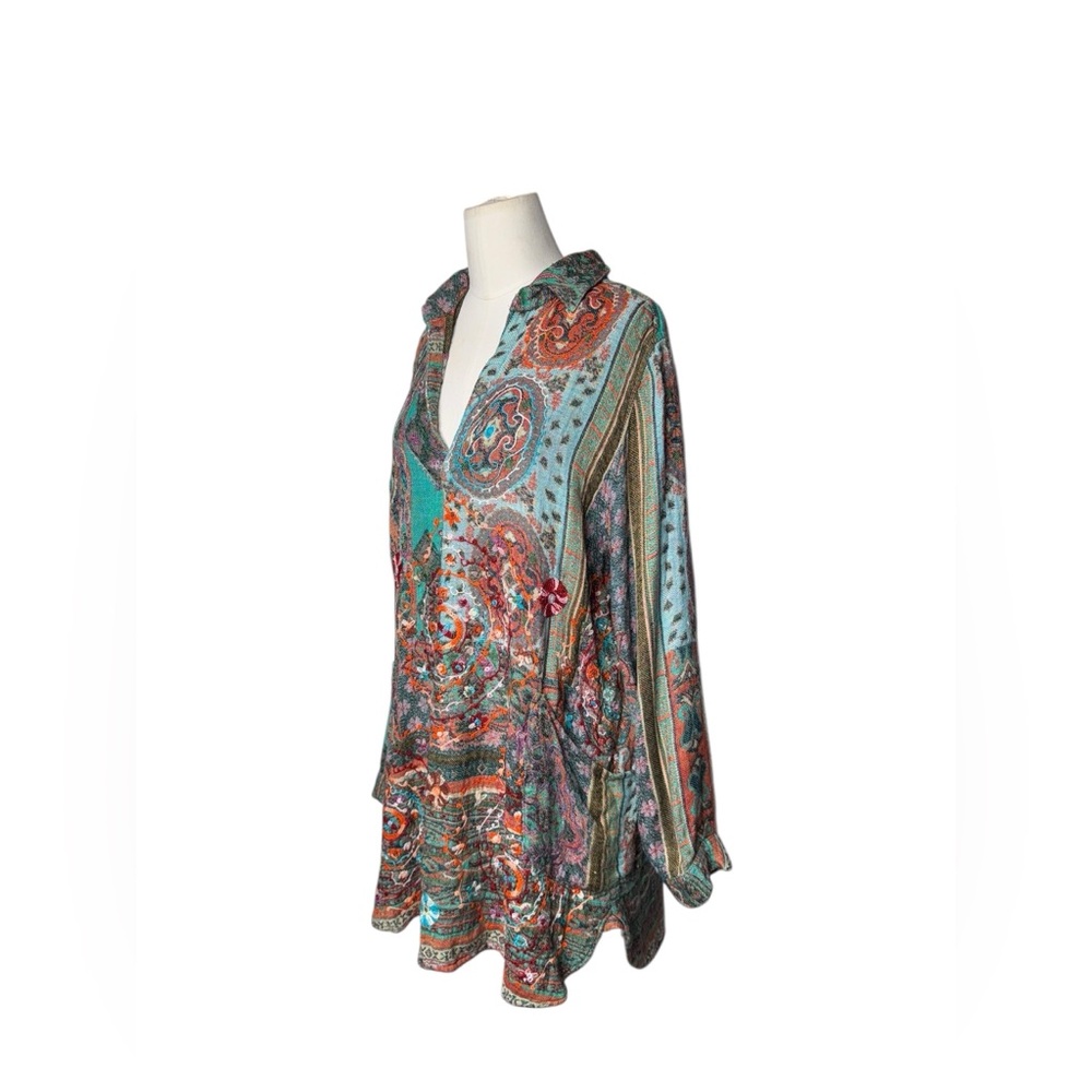 ANU Boho Embroidered Tunic Blouse – Multicolor Paisley Floral Print – Bohemian - Picture 3 of 5